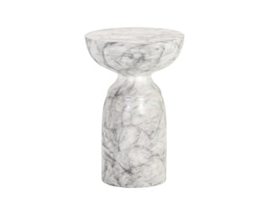 Sunpan Goya End Table - Stylish Concrete Accent for Indoor and Outdoor Spaces, Unique Variations Included Marble Look / White
