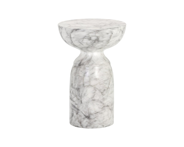 Sunpan Goya End Table - Stylish Concrete Accent for Indoor and Outdoor Spaces, Unique Variations Included Marble Look / White