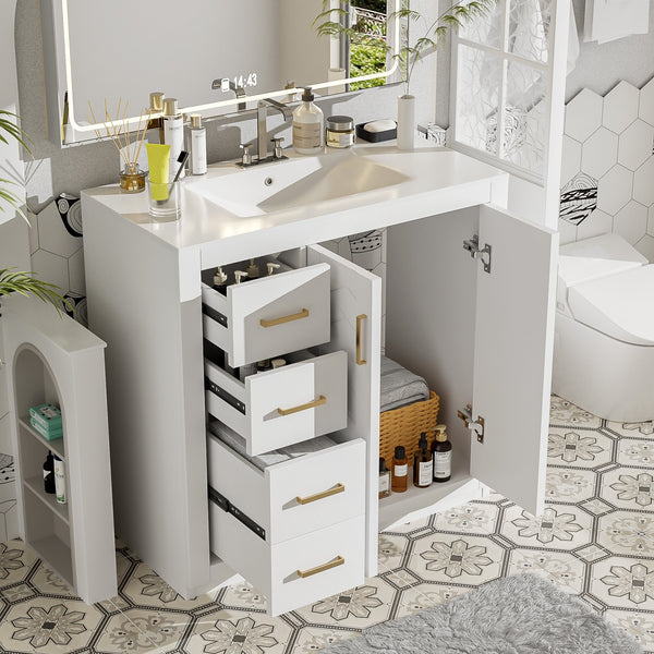 English Elm 36'' Bathroom Vanity with Ceramic Sink Combo, Solid Wood Frame, Soft-Close Drawers and Stylish Retro Groove Design White N710P291684K