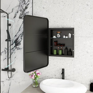 English Elm Rectangle LED Medicine Cabinet Mirror with Soft Touch Light, Magnetic Accessories, Tempered Shelves, Wall-Mounted Storage Black W688P210792