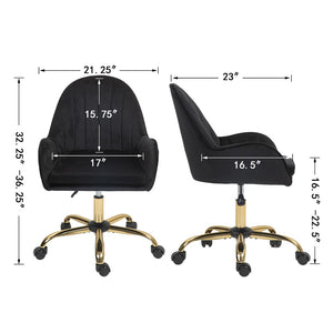 English Elm Velvet Swivel Chair with Gold Base Adjustable Glam Seat for Bedroom Vanity Office W1733P215112