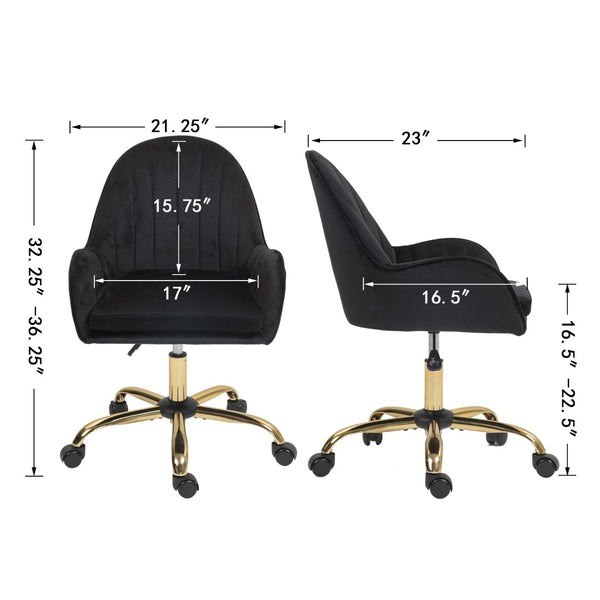 English Elm Velvet Swivel Chair with Gold Base Adjustable Glam Seat for Bedroom Vanity Office W1733P215112