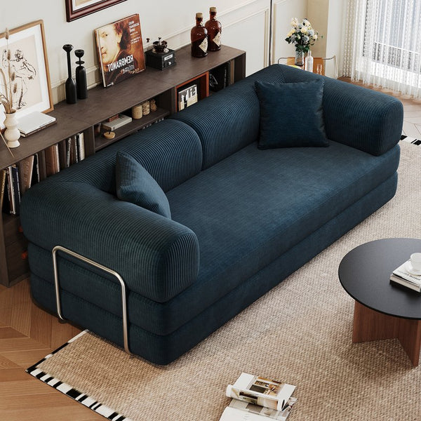 English Elm 78.8" Compression Sofa Convertible Floor Bed with Corduroy Fabric, No-Assembly Modular Futon, Supportive Backrest and Armrests Blue W2824P373438
