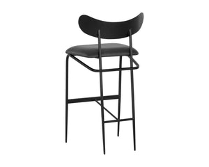 Sunpan Gibbons Mid-Century Modern Barstool - Handcrafted Leather Design with Unique Artisan Charm Black / Bravo Portabella