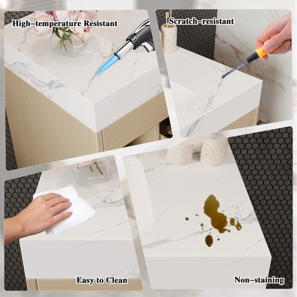 English Elm 29.9" Floating Bathroom Vanity Sintered Stone Top Soft Close Drawers Bronze Gold Hardware White,Wood W3136S00039