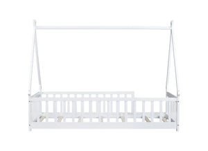 English Elm Twin Teepee Floor Bed With Guardrails - Cozy, Modern Design For Safe Independent Sleep Space W504P345776-GIGA