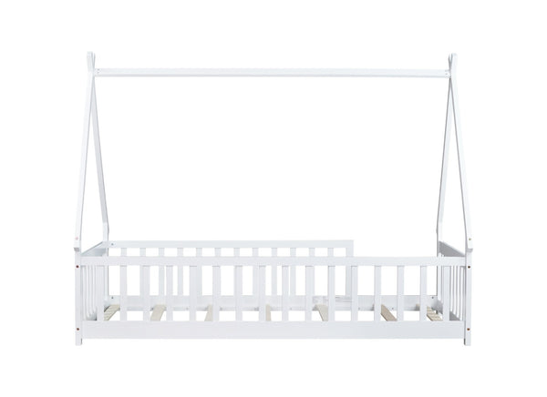 English Elm Twin Teepee Floor Bed With Guardrails - Cozy, Modern Design For Safe Independent Sleep Space W504P345776-GIGA