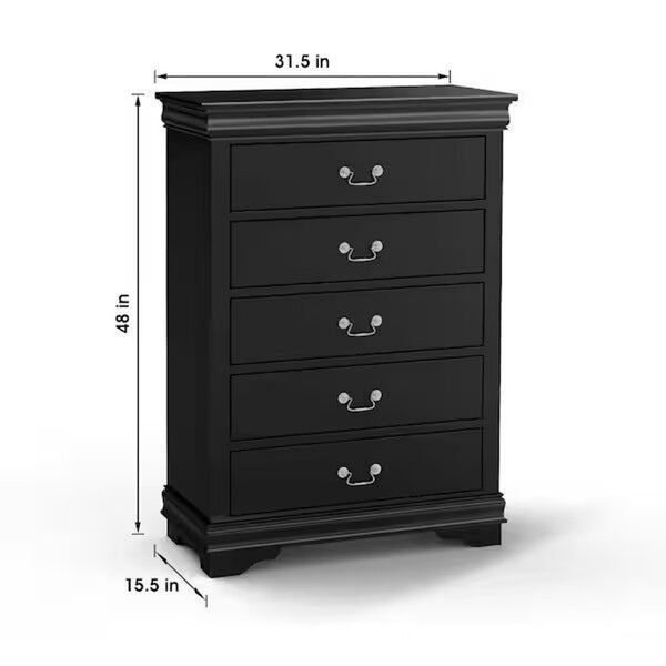 English Elm Dark Transitional 5-Drawer Chest in Rich Finish with Nickel Oval Knobs Durable Wood Blend Craftsmanship Black 33 L x 18 W x 52 H B2741P372714