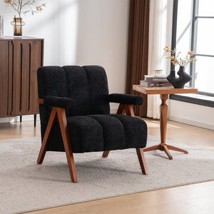 English Elm Mid-century Modern Chenille Accent Chair Cloud Silhouette Oak Frame Living Room Lounge Black W1170P425403