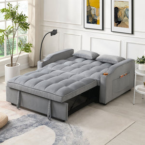English Elm Modern Velvet Loveseat Futon Sofa with Pullout Bed, 3-in-1 Convertible Sleeper, USB Ports, Pockets Light Gray 46.85 L x 38.98 W x 16.14 H W2297P224268