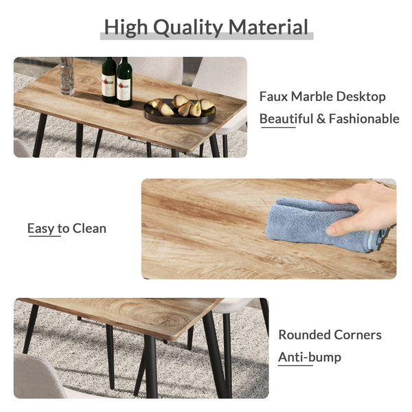 English Elm 47" Modern minimalist MDF wood dining table with black metal legs, 4-6 seats, waterproof, 300lb capacity W2189P308482