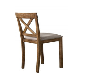 English Elm Antique Rustic Oak Dining Chair Set of 2 with X-Back and Padded Beige Seat, Solid Wood Farmhouse Appeal B011P361925