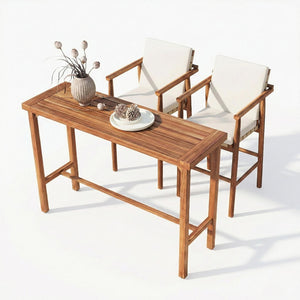 English Elm 3 Piece Acacia Wood Outdoor Bar Set with Cushioned Stools for Patio or Poolside N704G201253A
