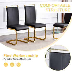 English Elm Table Elegant Transparent Glass Dining Set - 71"X35.4" With 8 Stylish Black Pu Chairs & Gold Legs W1151S02362-GIGA