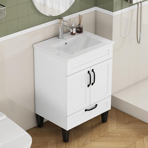 English Elm 24-Inch Modern Bathroom Vanity Cabinet With Sink Combo, Soft Close Doors, Customizable Design, White W3151S00060