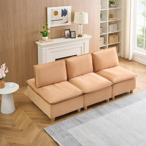 English Elm 88-inch minimalist modern three-seater velvet sofa with movable seats, solid wood frame, 500lb capacity Light Brown W1658S00126