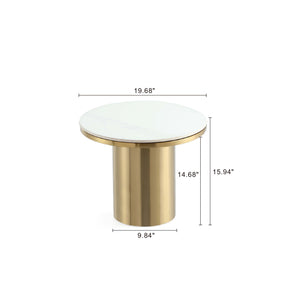 English Elm Glenn Gold Sintered Stone Top End Table – 19.7" Round Top, Modern Gold Stainless Steel Base, Elegant Decor B365S00102