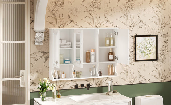 English Elm 3-in-1 Wall Mounted Bathroom Medicine Cabinet with Soft Close Mirror and Towel Bar White N710P358620K
