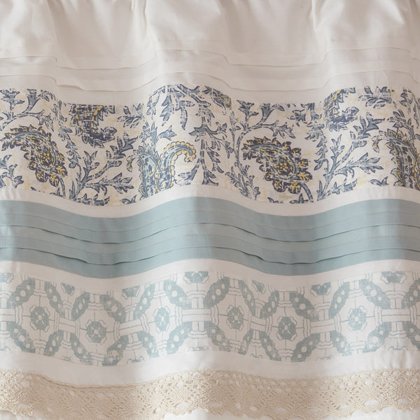 JLA Home Madison Park - Printed Paisley Pieced Rod Pocket Valance in Aqua Periwinkle with Lace Trim, 100% Cotton, OEKO‑TEX Certified MP41-4293