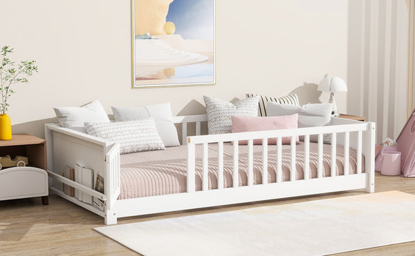 English Elm Twin Size Floor Bed With Integrated Book Rack & Cozy Nook For Imaginative Kids’ Bedrooms, White W504P345769-GIGA