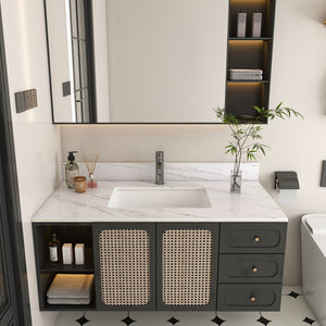 English Elm 43 Inch Marble Vanity Top - Elegant Bianco Carrara Venato With Undermount Sink & Pre-Drilled Faucet W2700P194076