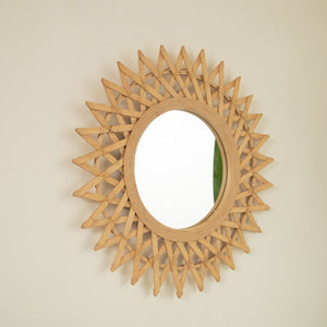 English Elm 24'' Solana Mirror - Handcrafted Bamboo & Hemp Wall Mirror with Radiant Sunburst Diamond Motif for Elegant Rooms Silver W2615P346486
