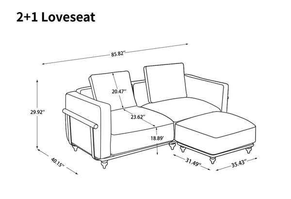 English Elm Modular 86-Inch Sectional Sofa: Luxurious White Linen, 70% Down-Filled Cushions, Washable Covers, Versatile Design T3966S00008