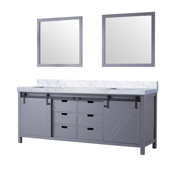 English Elm Dark Grey Double Bath Vanity With Carrara Marble Countertop & Mirrors – 84" W, Stylish & Spacious! B2731S00863