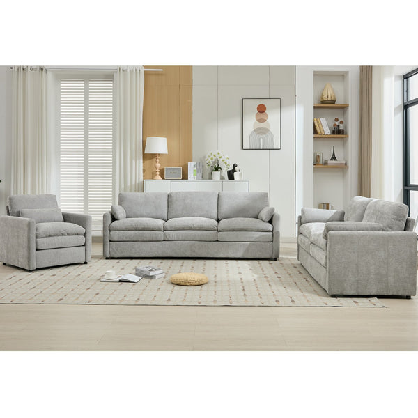 English Elm Cozy Oversized Chenille Sofa Set With Plush Double Cushions For Ultimate Comfort In Light Grey N719S001920R