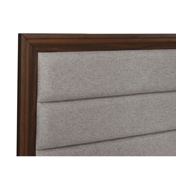 English Elm Anza Queen Bedroom Set with Taupe Upholstered Headboard and Walnut Finish Storage B062S01690