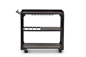 English Elm Steve Silver - Sherlock Industrial Bar Cart with Casters in Distressed Black Iron—Stemware Rack, Bottle Storage, Mobility B081P157441