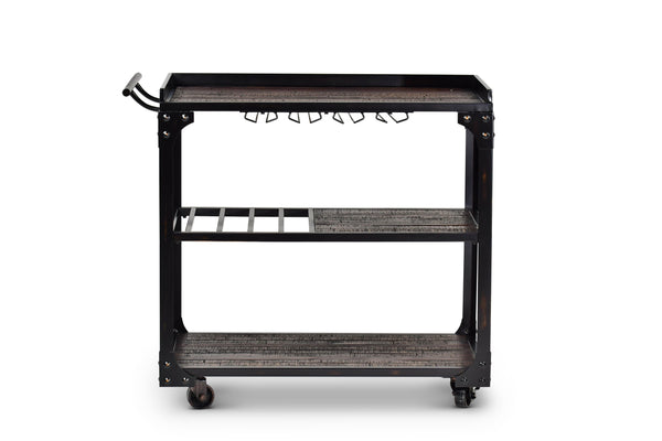 English Elm Steve Silver - Sherlock Industrial Bar Cart with Casters in Distressed Black Iron—Stemware Rack, Bottle Storage, Mobility B081P157441