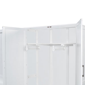 English Elm Queen Murphy Bed with Wardrobe Cabinet Hydraulic Lift Mdf Space Saving Wall Unit White LP000581AAK