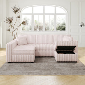 English Elm 106.3" Soft U-Shaped Sofa For 4 - Stylish Light Pink Modular Design With Hidden Storage & Washable Cushions W1767S00021