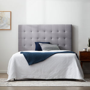 English Elm Generic Rectangle Square Tufted Headboard Queen Gray - Adjustable 46-58" Linen Upholstered, Versatile Mounting Options B350P394832