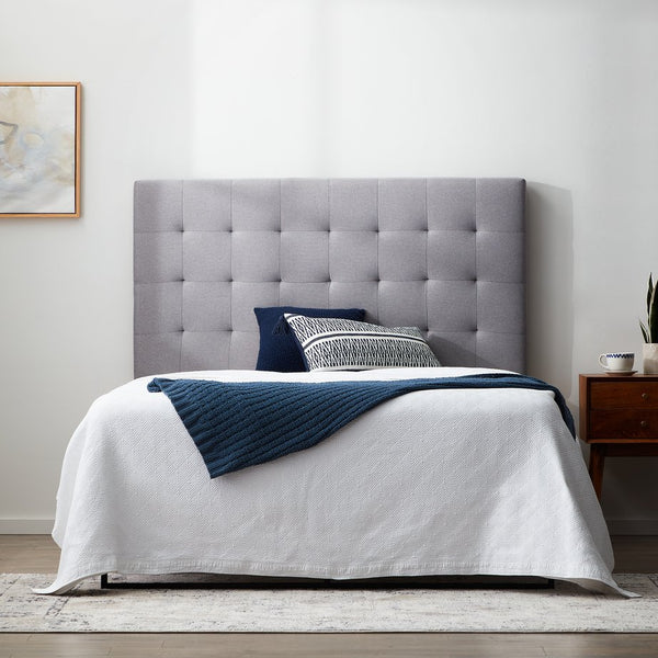 English Elm Generic Rectangle Square Tufted Headboard Queen Gray - Adjustable 46-58" Linen Upholstered, Versatile Mounting Options B350P394832