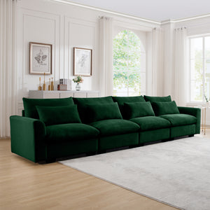 English Elm 4 Seater Deep Seat Corduroy Sofa with Modular Configurations, Plush Supportive Cushions & Ergonomic Design Green W714S00672