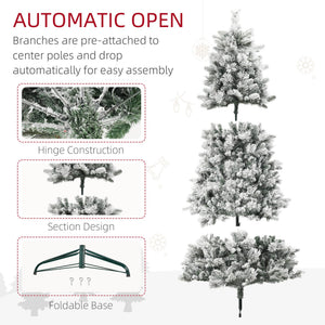 English Elm Homcom 7.5 Ft Snow Flocked Christmas Tree With 500 Warm Lights, Lifelike Hinged Design For Holidays W2225P249672