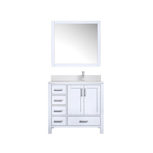 English Elm White Bath Vanity Set With Right-Offset Cultured Marble Top, Chrome Faucet & Matching 34" Mirror B2731S01329-GIGA