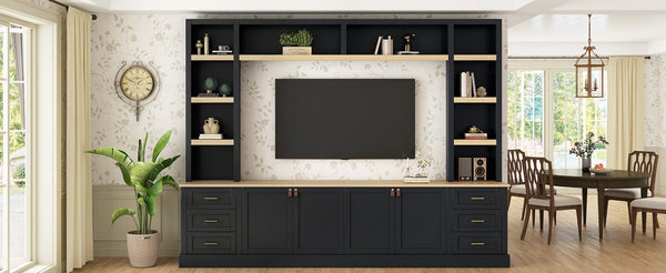 English Elm 102.3"w Farmhouse Wall Unit Four Piece Entertainment Center with Storage for Living Room N721S000051B-2