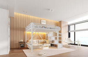 English Elm Full Xl Over Twin Triple Metal Bunk Bed with Storage Stairs and Shelves Black W1580S00414