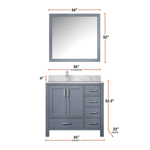 English Elm Dark Grey Bath Vanity Set With Carrara Marble Top, Chrome Faucet & Coordinated 34" Mirror Included B2731S01260