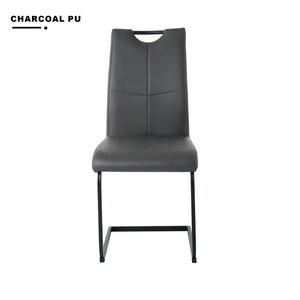 English Elm Modern White Pu Leather Dining Chairs with Black Metal Legs Ergonomic Set of 2 Charcoal+Grey W210P199090
