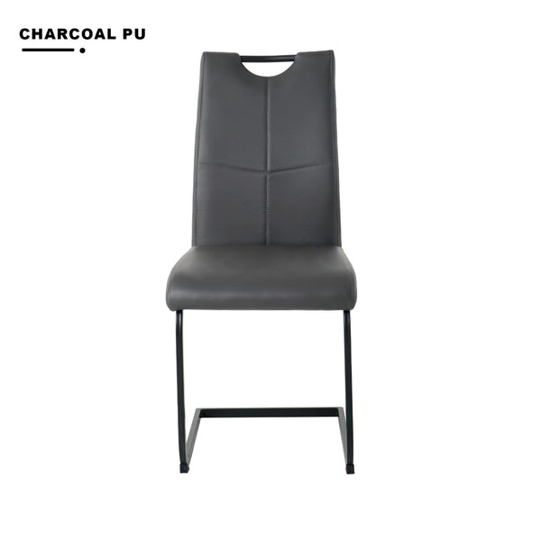 English Elm Modern White Pu Leather Dining Chairs with Black Metal Legs Ergonomic Set of 2 Charcoal+Grey W210P199100