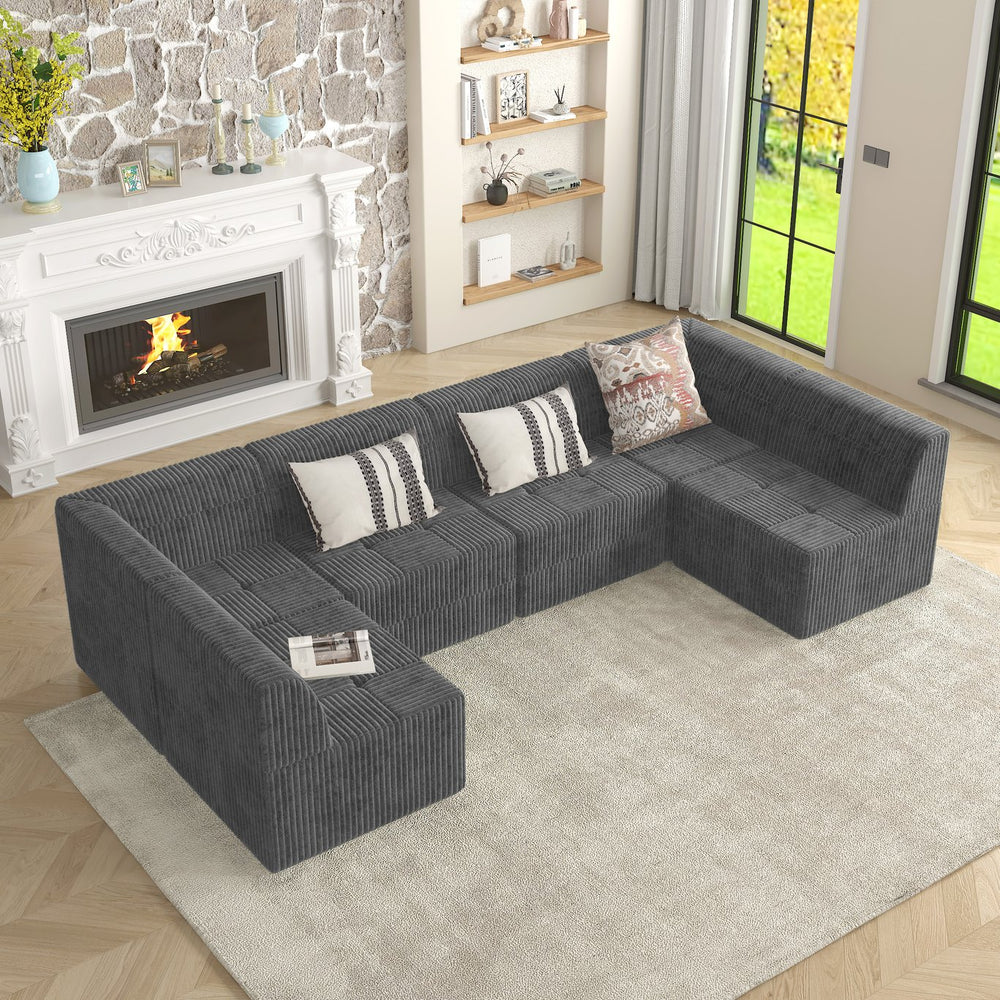 English Elm Single seat sofa Modular Compressed Sectional Corduroy Sleeper Couch Spacious Plush Foam Lounger, Space-Saving Design for Living Room and Bedroom Grey W487P230475