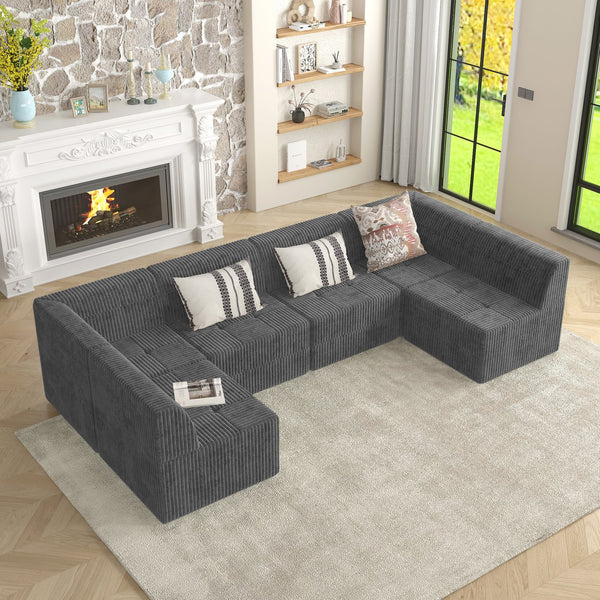 English Elm Single seat sofa Modular Compressed Sectional Corduroy Sleeper Couch Spacious Plush Foam Lounger, Space-Saving Design for Living Room and Bedroom Grey W487P230475