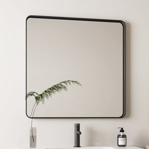 English Elm Wall Mirror 36X36 Inch Square Metal Framed Design For Stylish Bathroom, Bedroom, And Living Decor W1435P241579-GIGA