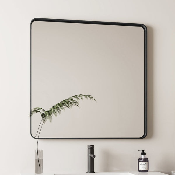English Elm Wall Mirror 36X36 Inch Square Metal Framed Design For Stylish Bathroom, Bedroom, And Living Decor W1435P241579-GIGA