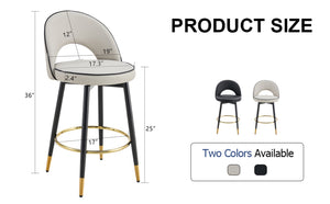 English Elm 360 Swivel Pu Leather Barstools Set of Two with Matte Black Legs for Kitchen or Bar W1151P265583