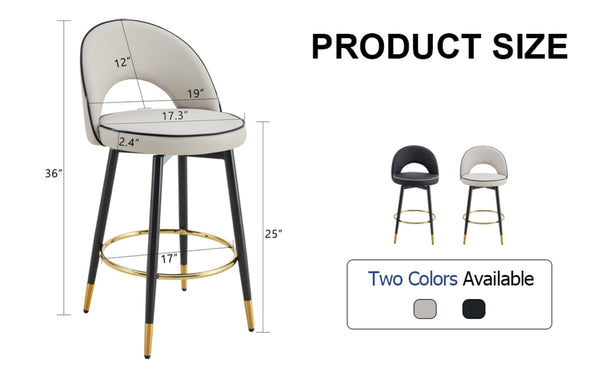 English Elm 360 Swivel Pu Leather Barstools Set of Two with Matte Black Legs for Kitchen or Bar W1151P265583